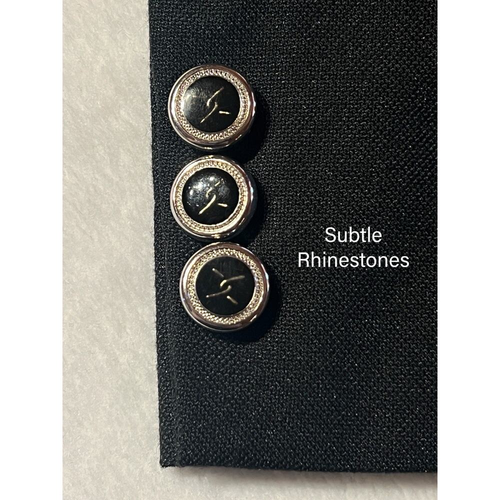 New Vtg Lee Mubai Mens 44R Black Dinner Jacket Silver Tone Rhinestone Buttons - Picture 7 of 13